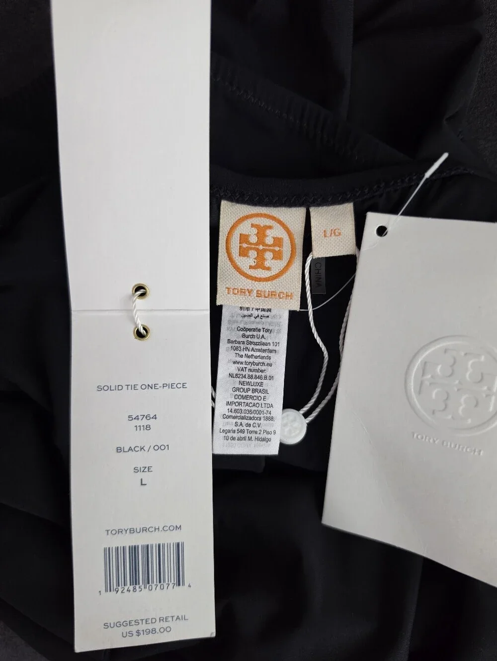 Tory Burch Solid Black Front Tie Halter One-Piece Plunge Swimsuit